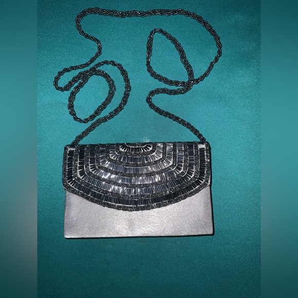 Bijoux Terner Handbags - Bijoux Terner Chic Black Beaded, Silver Crossbody Purse, EUC